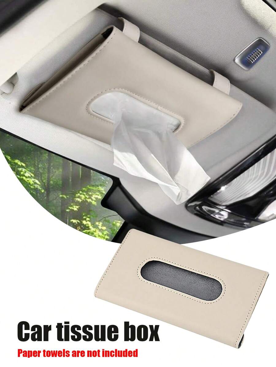 汽车纸巾架 - 汽车纸巾架、汽车餐巾架、汽车餐巾架、汽车遮阳板纸巾分配器、车内皮革纸巾架 - 遮阳板配件。 - 米色 - 查看 1