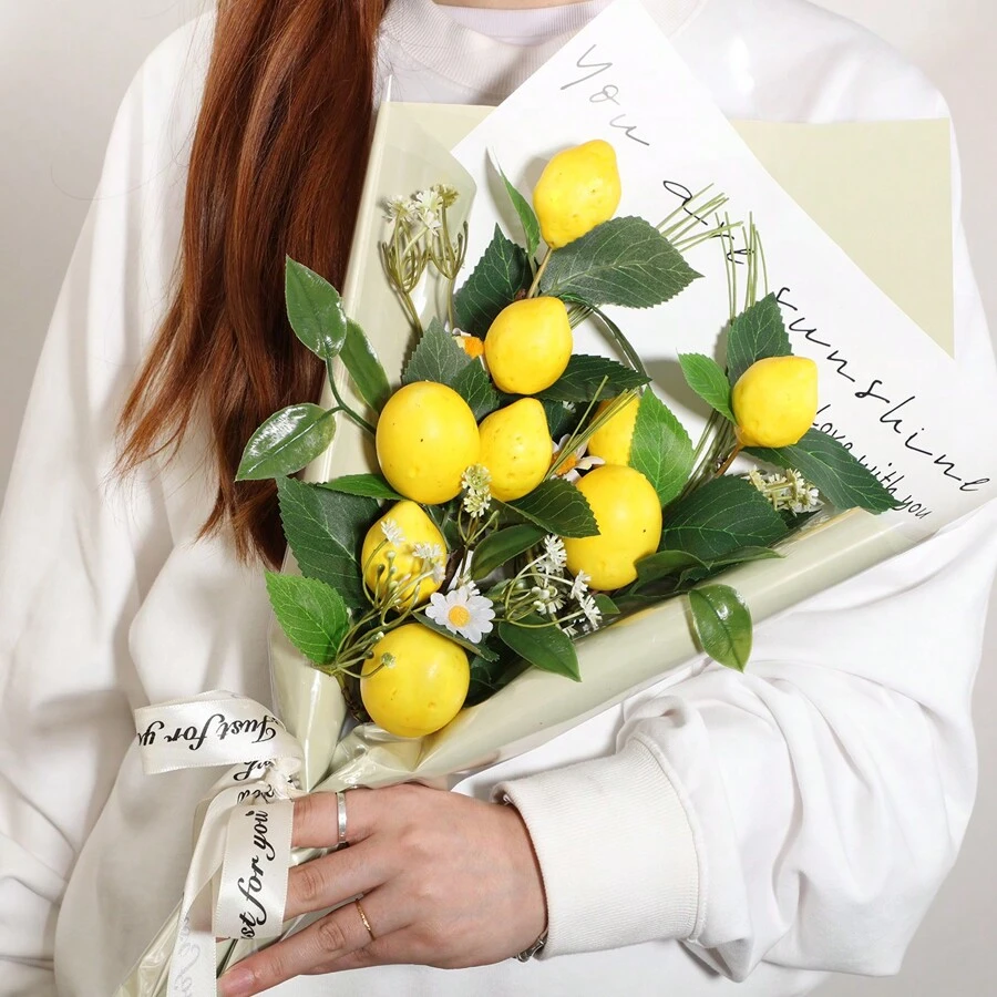 1pc Artificial Lemon Branches, Artificial Flower, Artificial Plant, Single Stem, Yellow Color, Made Of PE Material, Decor For School Dorm, Office, Outdoor Party, Holiday, Birthday, Home, Entrance, Hotel, Restaurant, Living Room, Bedroom, Wedding, Kitchen, Garden, Year-Round Decoration