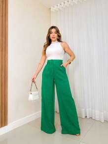 Social Stone Mode Linen Tailor Pantalona Pants - Green - View 3