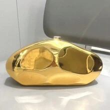 Golden Acrylic Evening Clutch Bag With Shoulder & Crossbody Chain For Women - Gold - View 9