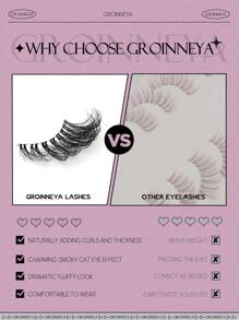 GROINNEYA 10 Pairs Short Soft 3D Mink Lashes, Transparent Band False Eyelashes, Cat Eye Style, Natural Look (JA2514) - Black - View 6