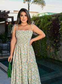 Women's Long Lastex Dress With Tie Strap - 綠色 - 查看 4