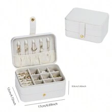 CASEGRACE 1pc PU Leather Travel Jewelry Storage Box, 3-Layer Travel Jewelry Organizer, Multifunctional Travel Jewelry Case, Small Jewelry Box For Women, Jewelry Travel Case Earring Organizer Box With Mirror Back To School