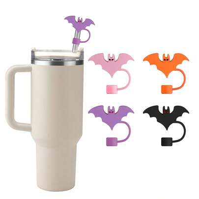 1pc/2pcs/4pcs 10mm Halloween Bat Shaped Silicone Straw Toppers, Large Straw Covers Dust Plugs, Fit 30oz & 40oz Tumblers, Cup Accessories, Holiday Gift