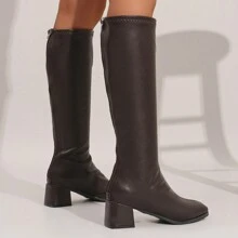 2024 Women's Mid-Calf Zipper Back Square Toe Warm Boots
