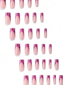 32pcs Long Coffin Shape Press On Nails Set, Cheetah Print French Manicure Style, Full Coverage Nail Tips For Party, Dancing & Daily Wear, Includes 2pcs Jelly Gel And 1pc Nail File - Multicolor - View 7