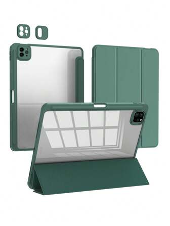 镜面 1 件深绿色三折硅胶折叠垫保护套，超薄支架防震防摔笔架防摔平板电脑保护套，兼容 Apple iPad Mini 4/5/6、9.7/10.2/10.5 英寸、Air 4/5/6、第 10 代、10.9 英寸、Pro 11 英寸、Air 11(M2)、Air 13 和 Pro 11(M4) 型号。透明后盖，透明度高，可进行 DIY 个性化设计。
