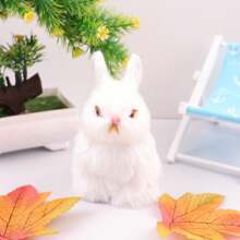 1pc Plush Faux Rabbit Animal Model Doll Figurine Home Decor Fur Craft Doll - Multicolor - View 1