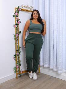 Jogger Pants Plus Cropped Set Beautiful Super Set. Reference 02 - 軍綠色 - 查看 6