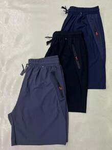 Bermuda Quick-Drying Shorts/Zippered Pocket/Elastic Waist/Sporty/Casual/Cool And Comfortable - màu đen - Xem 6