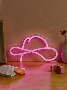 CHI-BUY 1 pieza Nuevo letrero de neón LED de iluminación decorativa, incluye sombrero rosa, gato rosa "Shhhh", mariposa rosa, cabeza de gato, pata rosa en espejo, flor azul en espejo, taza de bebida, señal de neón LED blanca cálida con corazón doble, para decoración de pared de boda interior, alimentado por USB de 5V, adecuado para dormitorio, sala de estar