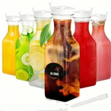 1 件带盖塑料果汁玻璃瓶、含羞草酒吧玻璃瓶、带盖饮料罐、水瓶、牛奶容器、冰箱透明饮料容器、食品储藏室、方形水罐、酒吧用品、餐厅用品 - 無色 - 查看 9