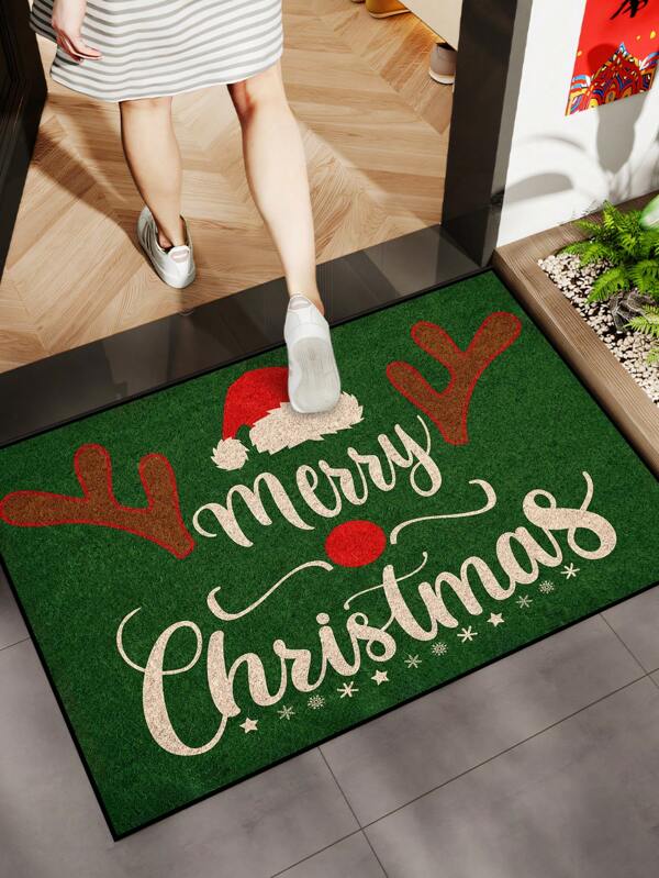 1pc Kerst & Halloween Vakantie Zegenpatroon Deurmat, Minimalistische Stijl Korte Pluche Sneldrogende Antislip Machinewasbare Vloermat, Geschikt voor Keuken, Badkamer, Eetkamer, Halingang, Geschikt voor Kerstmis, Halloween, Feest, Verzameling, Nieuwjaar, Toepasbaar Voor alle seizoenen, kamerdecoratie, tuindecoratie, woondecoratie