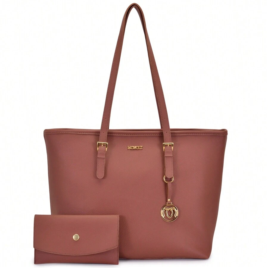 Women's Large Buckle College Worship  Work Elegant Shoulder Bag With Zipper And Tote Bag Mimi Moncci - 駝色 - 查看 1