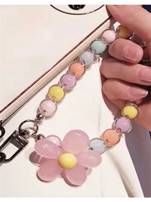 Dopamine-Colored Beaded Mobile Phone Strap With Inner Beads, Handmade Flower Charm Bracelet, Bag Decoration And Keychain In Korean/Japanese Ins Style Keychain Charms Lanyard For Keys Keychain Wristlet Gifts For Women