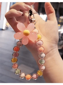 Dopamine-Colored Beaded Mobile Phone Strap With Inner Beads, Handmade Flower Charm Bracelet, Bag Decoration And Keychain In Korean/Japanese Ins Style Keychain Charms Lanyard For Keys Keychain Wristlet Gifts For Women