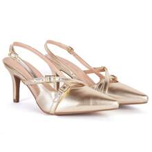 Women's Scarpin Luxury Pointed Toe Heel 7.5cm Strappy Detail Evangelical Fashion Comfortable Non-Slip - 金色愛琴海 - 查看 2