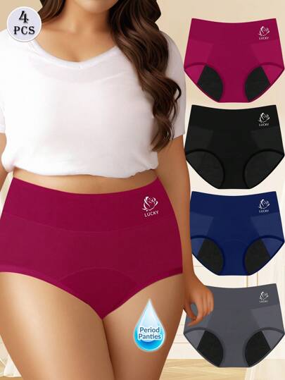 MEIYATING 4入組大尺碼女士生理三角褲，月經漏防護透氣網眼舒適剪裁