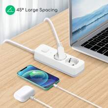 Aigostar Regleta Enchufes, Alargador Enchufe de 2 Enchufes con Interruptor, Cable de 3 Metros, Blanco - Enchufe EU Tipo F(220-240V) - Ver 4