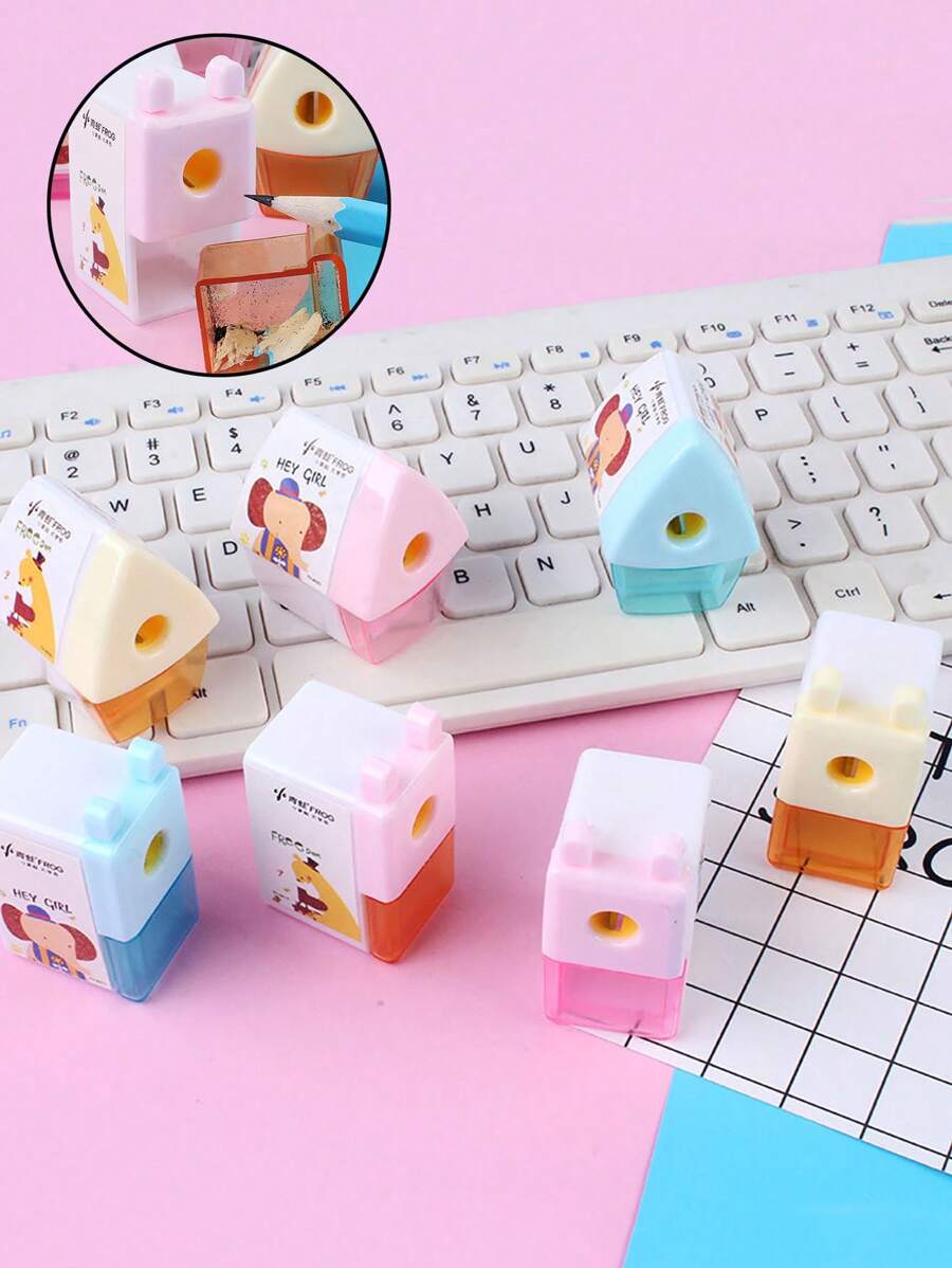 1pc Cartoon Animal Shaped Pencil Sharpener, Random Color, Student Stationery, Office Supplies - Multicolor - View 1