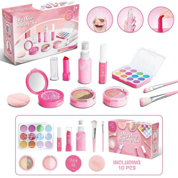 Children's Pretend Play Makeup Set, Girls Toy Makeup Kit With Lipstick, Eyeshadow, Comb