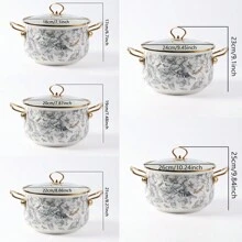 1 个 18cm/20cm/22cm/24cm/26cm 厚搪瓷双柄汤锅，复古蜻蜓花卉图案，带透明盖子，大容量家用多用途锅，燃气灶和电磁炉，适合家庭聚会和派对，四季使用海鲜煮 - 蜻蜓花 - 查看 11
