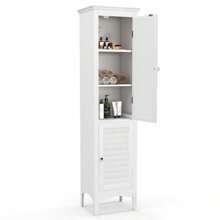 Bathroom Tall Cabinet, 5-Tier Freestanding Cabinet With 2 Enclosed Doors And Shelf Including 1 Height Adjustable Shelf, Narrow Slim Tower Cabinet, 38 X 33 X 160 Cm, White - White - View 1