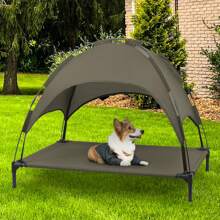 Elevated Dog Bed With Canopy, Outdoor Dog Cot With Removable Canopy Shade Tent, Portable Raised Pet Cot Cooling Bed For Dogs - 棕色 - 查看 6