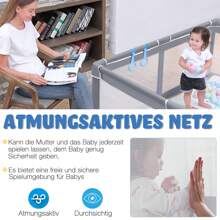 VA-Cerulean Baby Fence Barrier, 127x127x68cm / 150x180x68cm / 180x200x68cm, Playpen Baby Playpen With Breathable Net Ball Pit - Grey - 127x127x68cm - View 5