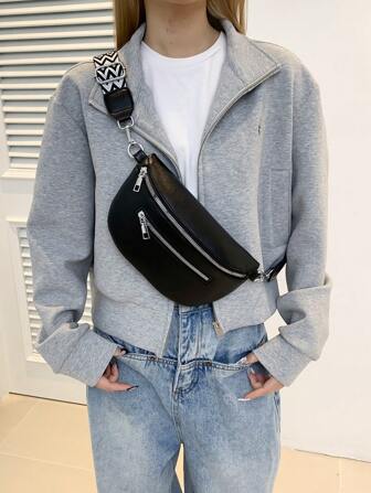 Sac banane en PU de couleur unie pour femmes, sac bandoulière rétro chic, sac à épaule casual pour femmes, nouveau design printemps été