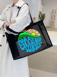 Geantă de plajă, la modă, cu ochiuri de mare capacitate, model de stele de mare vibrante pentru plajă de vară, geantă de plajă de mare capacitate pentru depozitare și cumpărături pe plajă, pentru fete adolescente, femei, studenți, cadou pentru ziua profesorului, cadouri de vacanță, cadou pentru mamă, cele mai bune cadouri pentru profesori pentru totdeauna pentru profesori Zi - Negru - Vizualizare 18