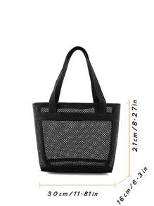 1PC Mesh Tote Bag Lightweight Mesh Shower Bag, With Handle Shopping Bag, Portable Outdoor Beach Bag, Storage Bag, Travel Bag Portable Hanging Toilet And Bathroom Organizer,With Quick Dry Technology, Portable Toiletry Tote,Great For Gym And Travel - Black - View 4
