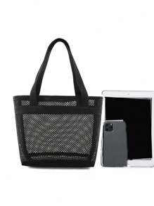 1PC Mesh Tote Bag Lightweight Mesh Shower Bag, With Handle Shopping Bag, Portable Outdoor Beach Bag, Storage Bag, Travel Bag Portable Hanging Toilet And Bathroom Organizer,With Quick Dry Technology, Portable Toiletry Tote,Great For Gym And Travel - Black - View 2