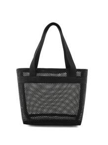 1PC Mesh Tote Bag Lightweight Mesh Shower Bag, With Handle Shopping Bag, Portable Outdoor Beach Bag, Storage Bag, Travel Bag Portable Hanging Toilet And Bathroom Organizer,With Quick Dry Technology, Portable Toiletry Tote,Great For Gym And Travel - Black - View 3