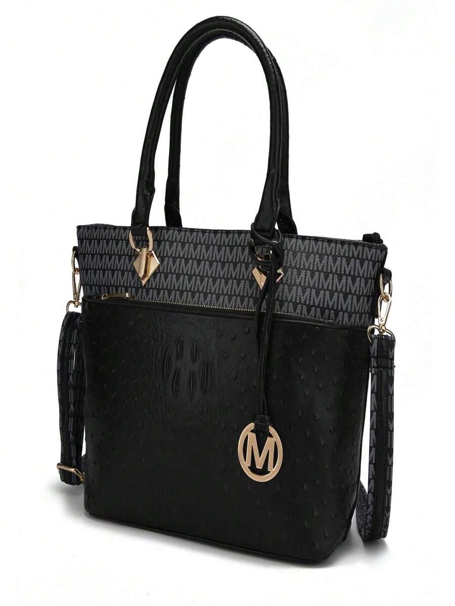 MKF Collection By Mia K. MKF-UM5503BK Grace Signature  Croc Embossed Tote Bag By Mia K. - Black - Multicolor - View 1