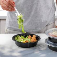 50pcs Disposable Food Containers/Reusable Meal Prep Containers, Microwave Safe Food Storage Containers, 28oz Round Disposable Plastic Bento Lunch Boxes With Lids | For Food Preparation, Enjoy Anytime Anywhere | Disposable Lunch Boxes, Plastic Containers - Stackable, Freezer & Dishwasher Safe, Round Black Plastic Bowls, Suitable For Packing Fruits/Veggies/Food - Perfect For Outdoor Picnic/Camping/Team Building/Party , For Halloween Or Christmas Party