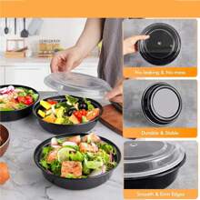 50pcs Disposable Food Containers/Reusable Meal Prep Containers, Microwave Safe Food Storage Containers, 28oz Round Disposable Plastic Bento Lunch Boxes With Lids | For Food Preparation, Enjoy Anytime Anywhere | Disposable Lunch Boxes, Plastic Containers - Stackable, Freezer & Dishwasher Safe, Round Black Plastic Bowls, Suitable For Packing Fruits/Veggies/Food - Perfect For Outdoor Picnic/Camping/Team Building/Party , For Halloween Or Christmas Party