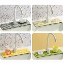 1pc Faucet Mat For Kitchen Sink, 2024 New Kitchen Sink Splash Guard Silicone Draining Mat Fast Drying Stone Sink Tray, Sink Protectors Sink Faucet Mat Splash Guard For Kitchen Bathroom Sink Area