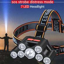 1pc Super Bright 7 LED Headlamp USB Rechargeable Headlights 4 Modes Waterproof Built-In Battery Outdoor Camping Fishing Flashlight