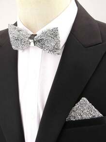 1 set Pajarita y pañuelo de bolsillo de unicolor de ABS (resina) con brillantes de strass para traje de otoño invierno boda fiesta cena actuación accesorio