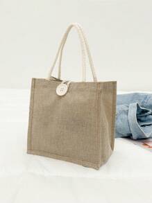 Mini DIY Handbag Set, Linen Handbag, Button Embellished Handbag, Simple Large Capacity Handbag, Portable Casual Storage Handbag, Multifunctional Shopping Bag, New Design, Large Capacity, Perfect For Shopping, Shoulder Bag, Tote Bag, Lunch Bag, Lunch Box, Messenger Bag, Suitable For Women, Daily Use, Date, Birthday, Festival, Back To School, Summer, Vacation, Beach, Travel, Commute, Business, Student, Picnic, Camping, Supermarket, Daily Storage ( Button Style Random)