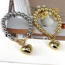 1pc New 18K Gold Plated Hollow Ball Bead Jewelry Chain Heart Virgin Mary Pendant Bracelet For Women And Men