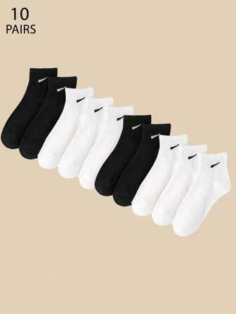 10 双女式踝袜，带有简单的黑白印花，舒适透气的运动袜，适合休闲、孕妇、学生、户外、派对、哥特、Y2K、校服