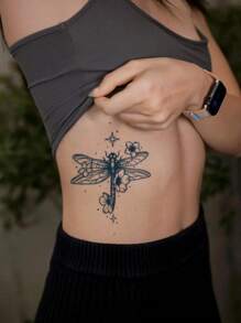 1pc Waterproof Temporary Tattoo Sticker, Minimalist Dragonfly Design, Suitable For Hands/Legs Daily Use, Unisex - Grey - View 8