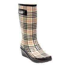 Forever Young Women's Plaid Print Tall Rubber Rain Boots - Tan - View 1