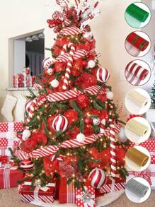 Cinta metálica de malla navideña de 5.9 pulgadas x 30 pies (10 yardas), roja, dorada, plateada, verde, beige con laminado, cinta de malla para coronas, guirnaldas y decoración del árbol de Navidad, decoración navideña del hogar, regalo de Navidad 2024, Año Nuevo 2025 - 26cmx10 yardas - Ver 2