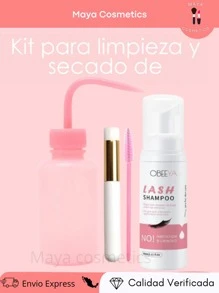 Kit Extensión Champú Para Pestañas | Champú Pestañas 4psc Para Extensiones Pestañas | Limpiador Pestañas Con Botella Enjuague Y Cepillo | Limpiador Espuma Quitar Maquillaje Con Pegamento Para Pestañas - Rosa Fucsia - Ver 1