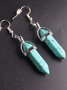 1對高時尚天然石六角柱長耳環，紫晶玫瑰石英紅玉髓療癒能量女性珠寶 - Hexagonal - 查看 19