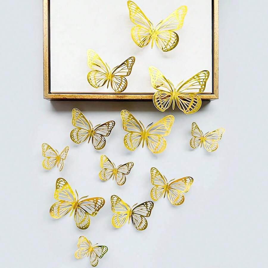 12pcs 3D Butterfly Stickers For Graduation Caps, Wall Decorations, Birthday Party, Cake Decorations, Arts And Crafts Projects - Multicolor - View 1