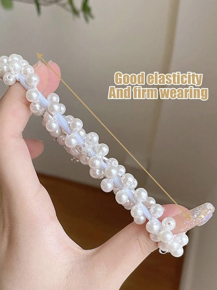 1pc Girls Hair Ties, Pearl Beads Hair Scrunchies With Crown  display picture 1